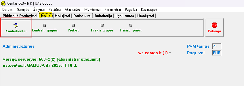 Centas kontrahentų kortelė