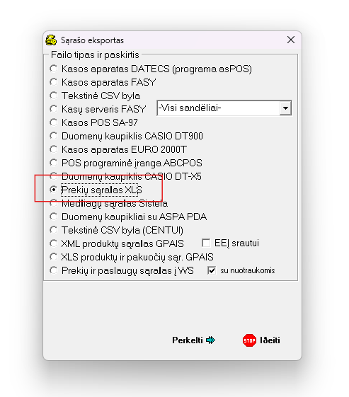 Centas prekių eksporto formatas