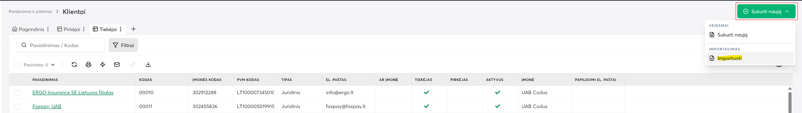 Rivile ERP klientų importas iš XLSX šablono